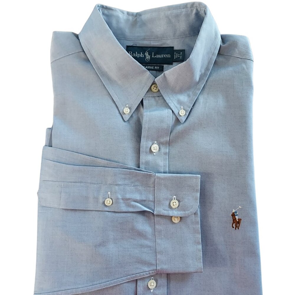 Ralph Lauren Classic Fit Shirt Mens Light Blue Cotton Long Sleeve Size 17 34/35
